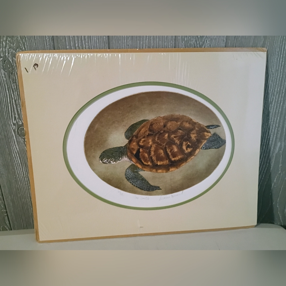 BNIP🎁 Dianne Krumel Etched Sealed Ltd Edition 74/500 Signed Print - Sea Turtle